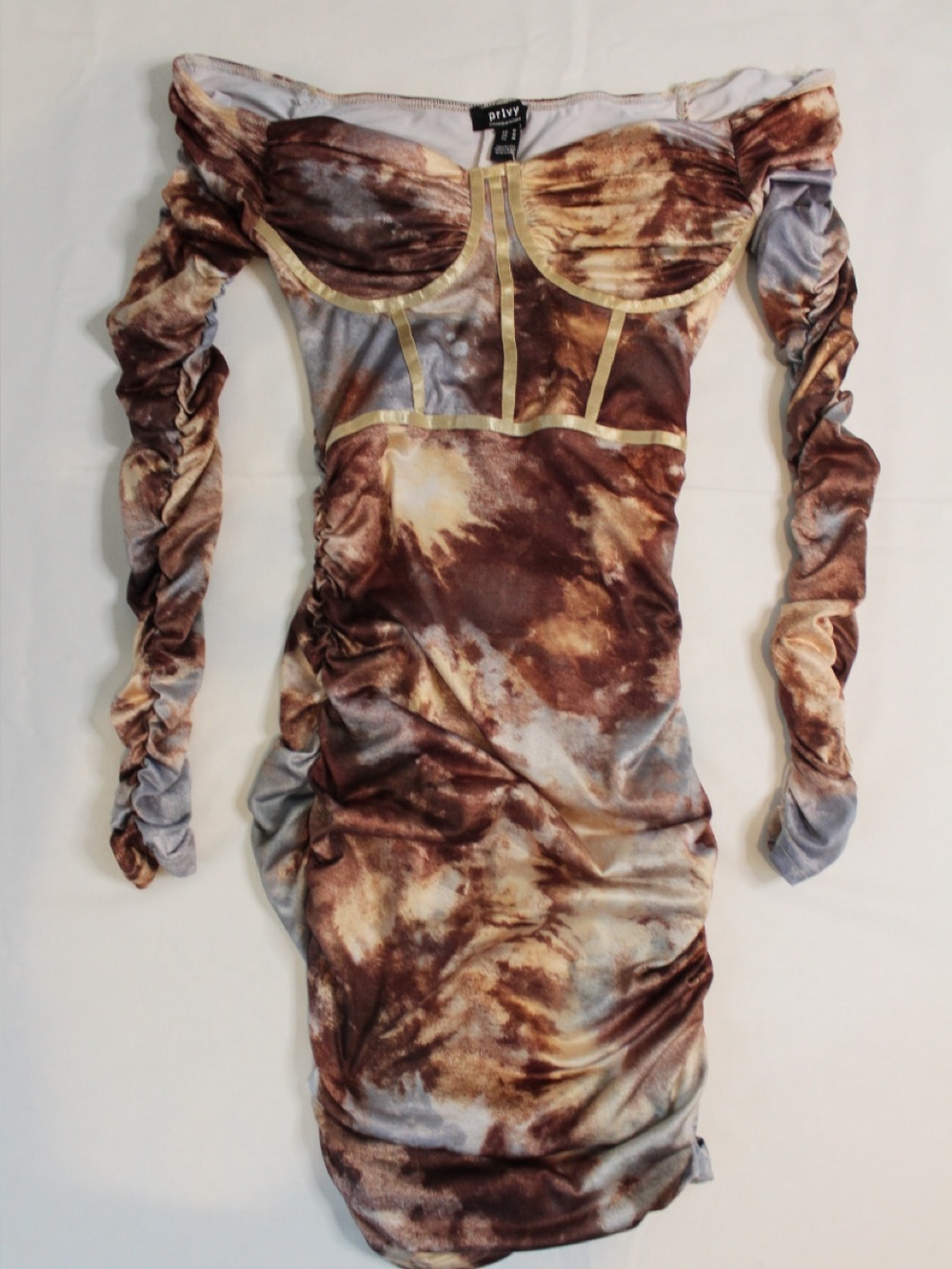Forever 21 Plum Tie-Dye Velvet Long-Sleeve Dress with Gold Trim